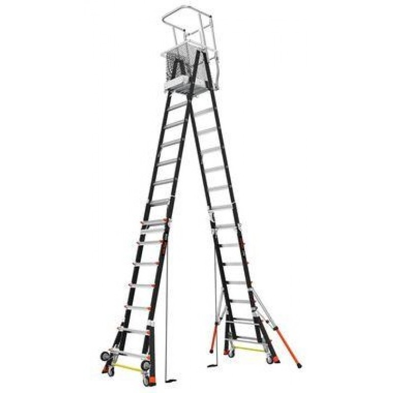 Little Giant adjustable safety cage ladder 8 to 14 ft Type 1AA fiberglass ladder for safe elevated maintenance work
