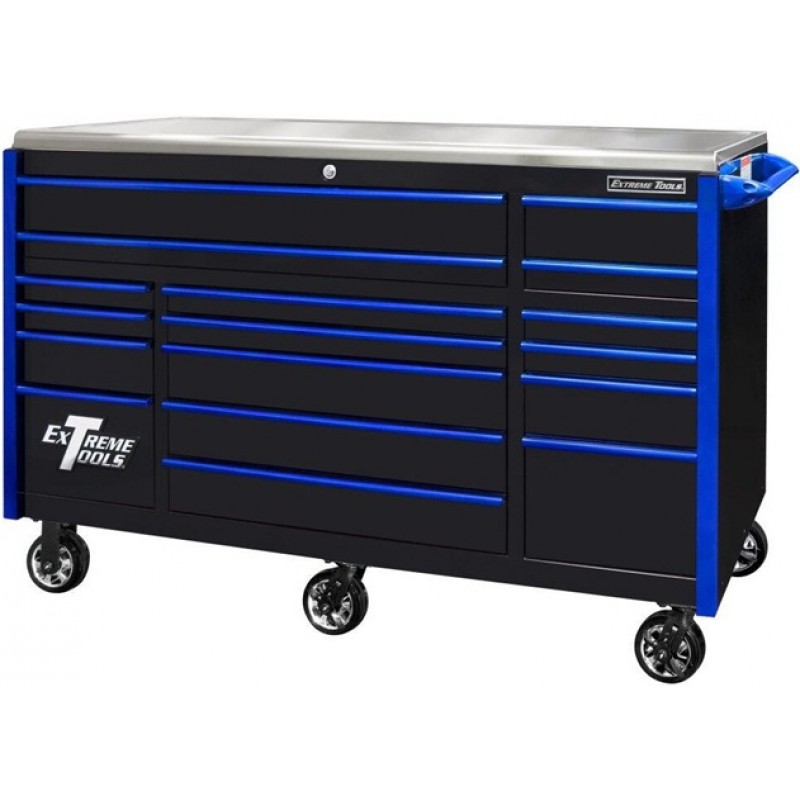 Extreme Tools 72in Black Roller Cabinet with Blue ...