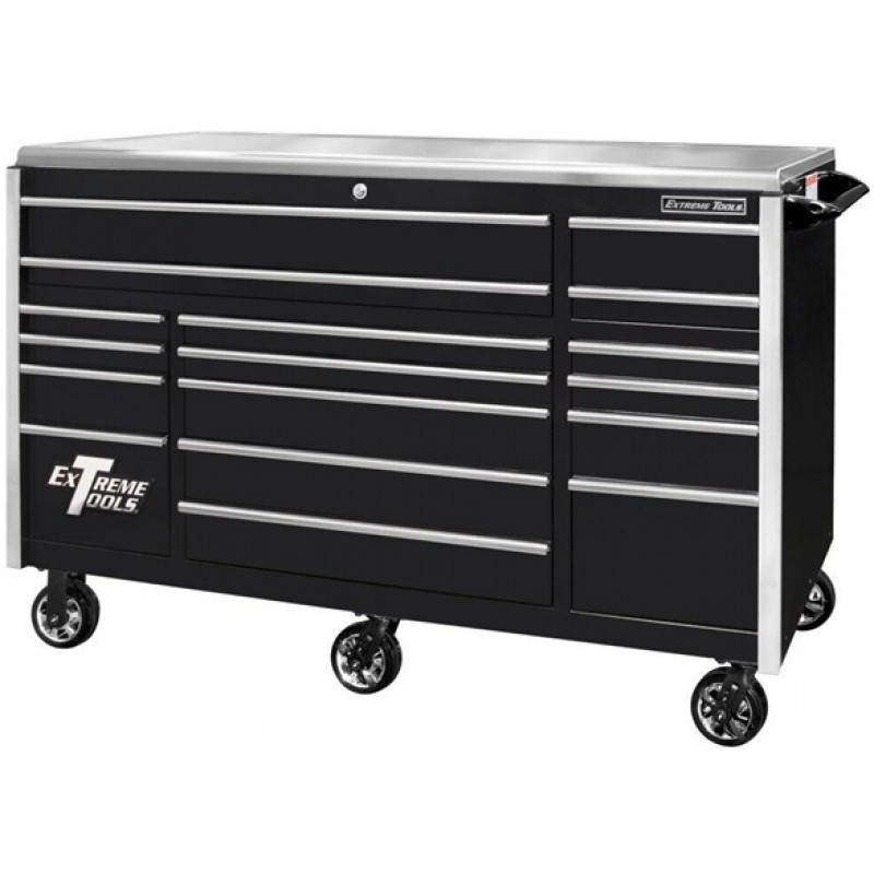 Extreme Tools 72in Black Roller Cabinet with Chrom...