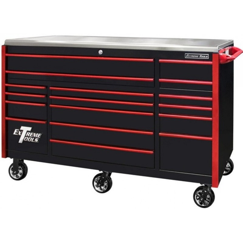 Extreme Tools 72in Black Roller Cabinet with Red D...