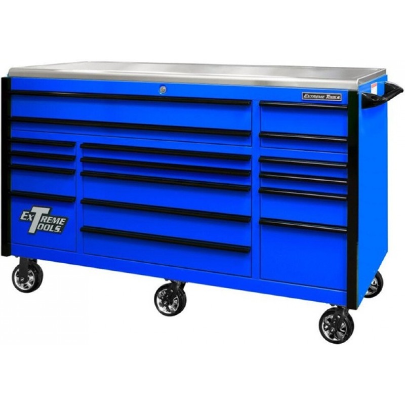 Extreme Tools 72in Blue Roller Cabinet with Black ...