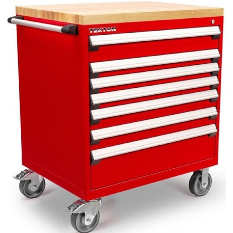 Tekton 7-Drawer Tool Cabinet, Hardwood Top, Red (3...