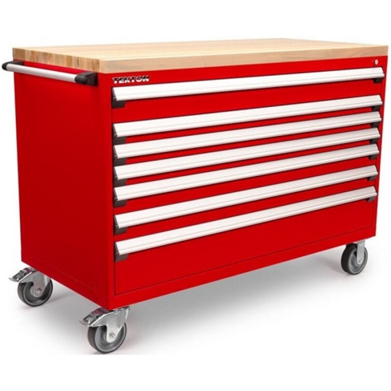 Tekton 7-Drawer Tool Cabinet, Hardwood Top, Red (6...