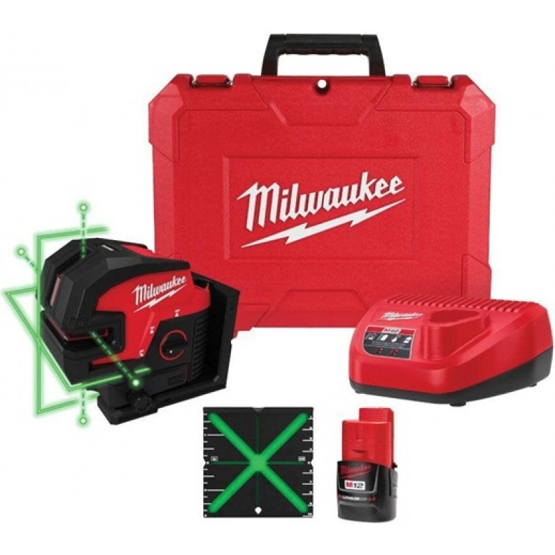 Milwaukee M12 Green Cross Line & 4 Points Lase...