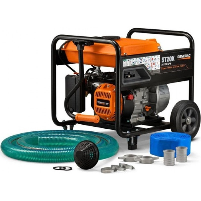 Generac 2in Semi-Trash Water Pump with Hose and Wh...