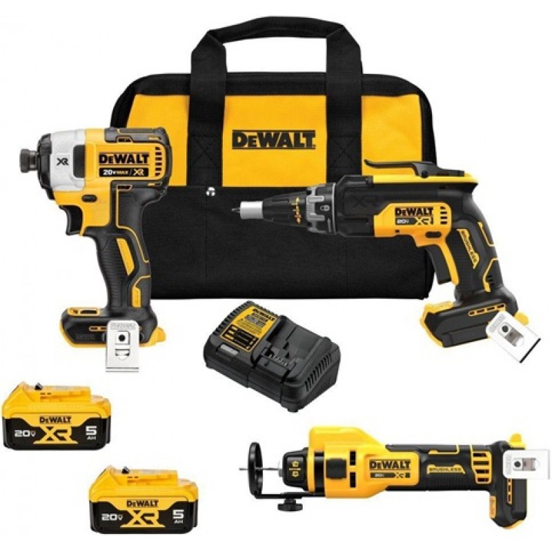 DEWALT 20V MAX XR Brushless Drywall 3-Tool Combo K...