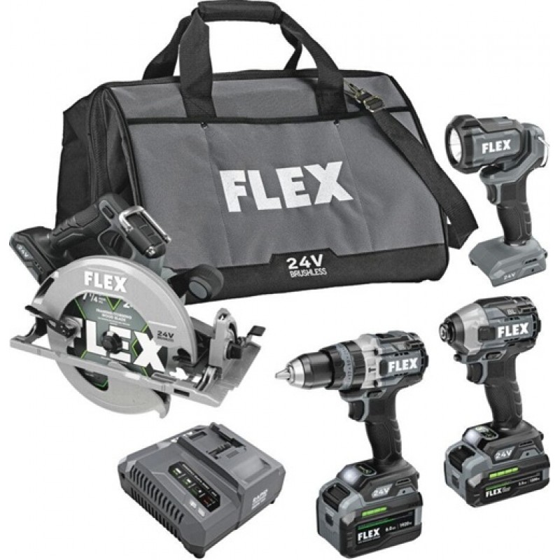FLEX 24V Stacked Lithium Battery 4 Tool Combo Kit