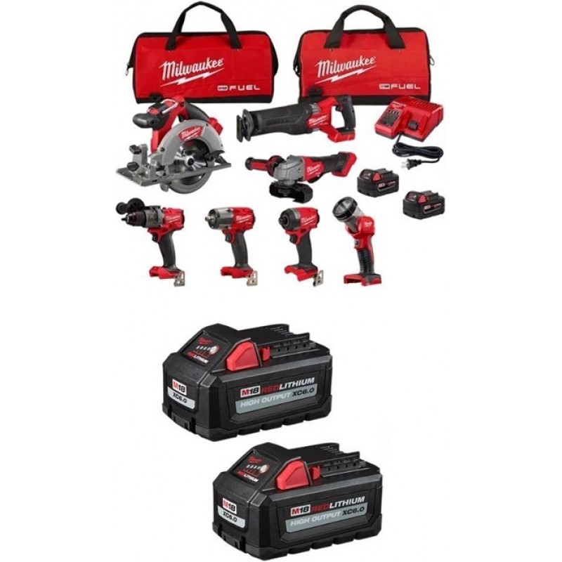 Milwaukee M18 7-Tool Combo Kit, (2) High Output XC...