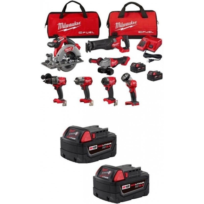 Milwaukee M18 7-Tool Combo Kit, (2) REDLITHIUM XC5...
